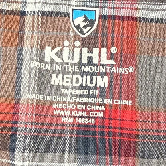 Kuhl Styk Shirt Men M Brown Gray Red Plaid Tapered Button Up Short Sleeve Nylon - Picture 6 of 15